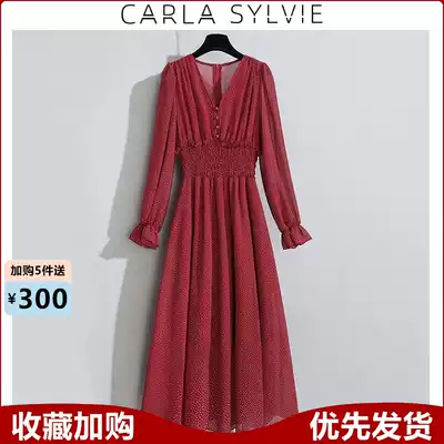 CARLA SYLVIE autumn dress 2020 new female high-end chiffon dress Imperial sister fan red long sleeve skirt