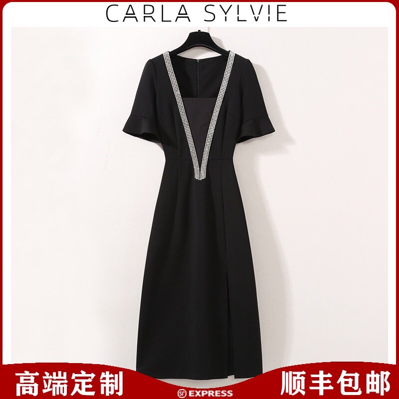 French retro Hepburn style black dress women's summer 2021 new light luxury large size fat mm high sense small black skirt