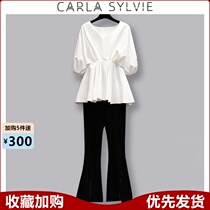 Wide-leg pants womens summer high waist hanging large size womens two-piece suit 2021 new slimming and age-reducing fashion suit trend