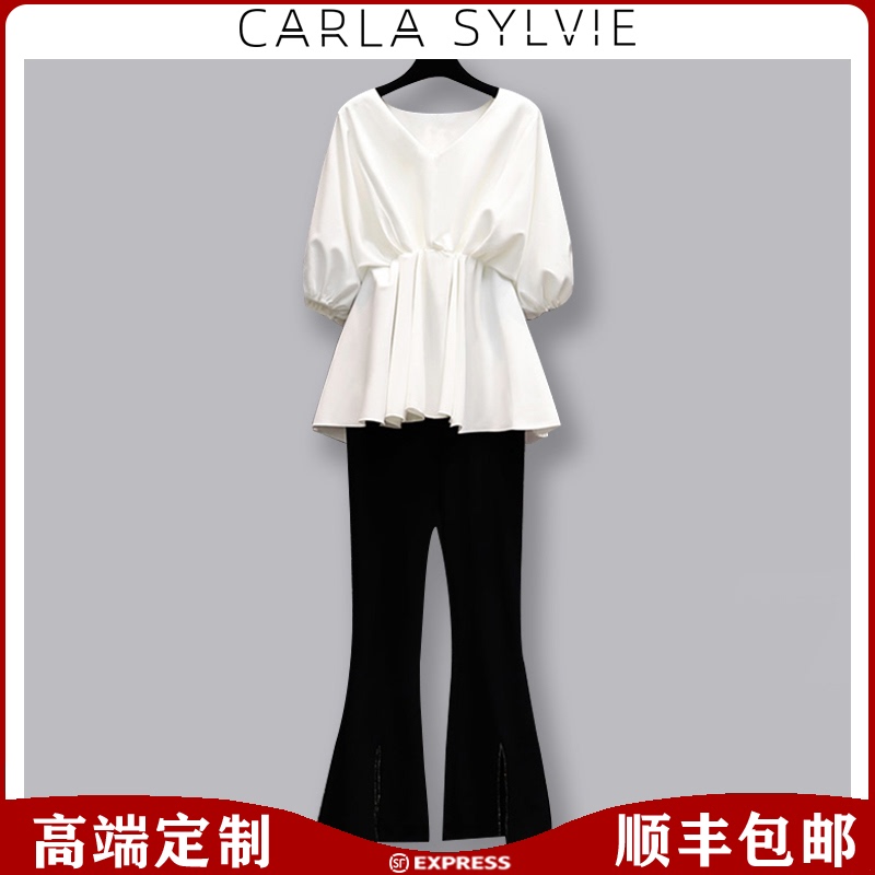 Wide leg pants women's summer high waist hanging large size women's two-piece set 2021 new thin age fashion suit trend