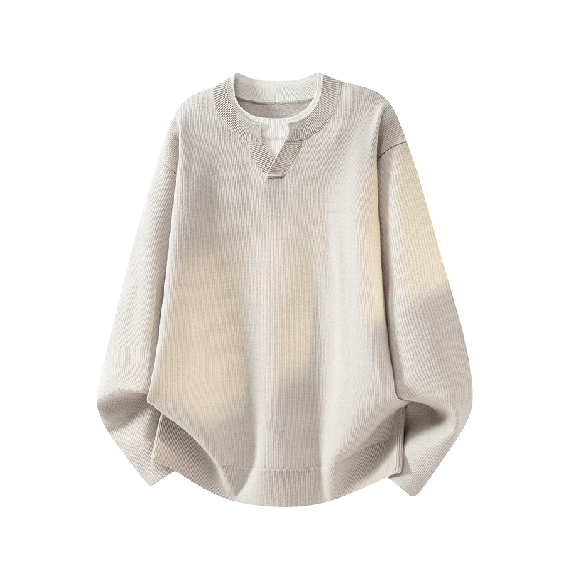 Light-Colored Faux Two-Piece V-Neck Sweater for Men, Autumn and Winter Loose-Fitting Solid Color Soft Knitwear, Casual Long-Sleeve Base Shirt Light-Colored Faux Two-Piece V-Neck Sweater for Men, Autumn and Winter Loose-Fitting Solid Color Soft Knitwear, Casual Long-Sleeve Base Shirt
