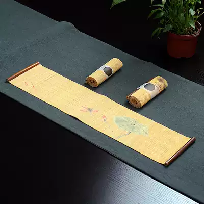 Dry bubble mat bamboo mat kung fu tea set bamboo tea mat bamboo stick bamboo curtain bamboo coaster spray painted color pattern table flag