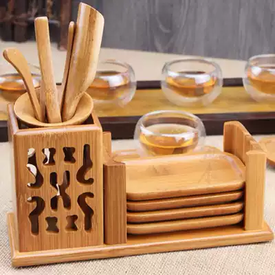 Bamboo Ebony Ebony Wood Tea Ceremony Six Gentlemen with Coaster Set Tea Set Tea Ceremony Accessories