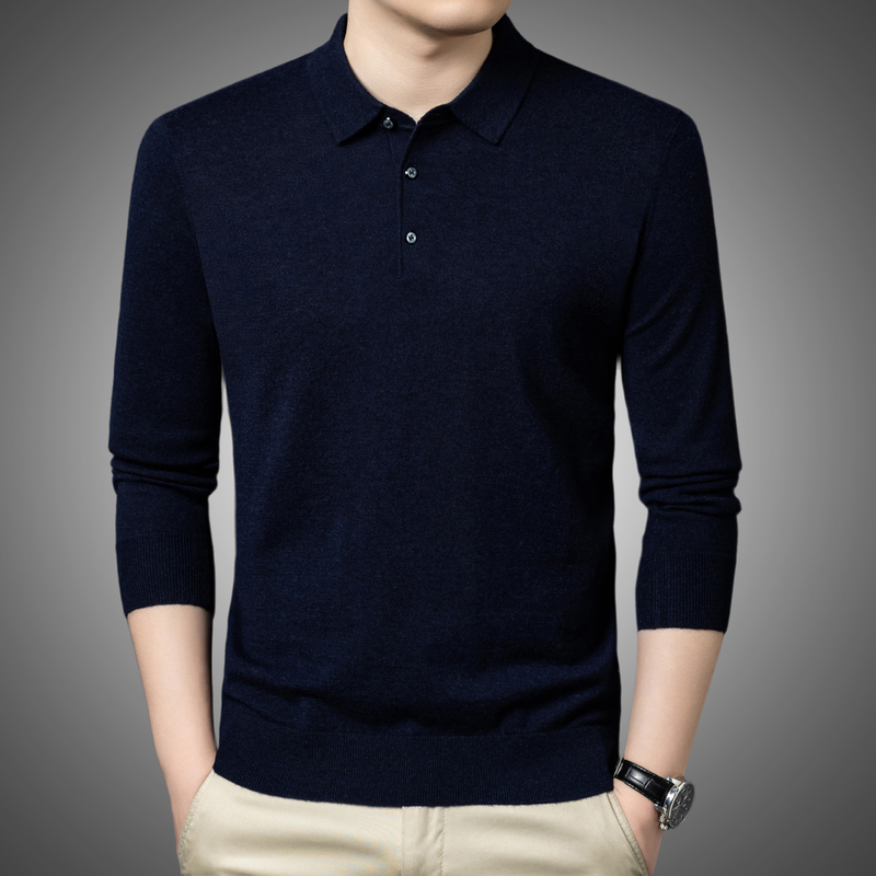New Autumn Business Style Middle-Aged High-End Pure Cashmere Men's Collared Top from Ordos, 100% Pure Cashmere Base Layer Shirt