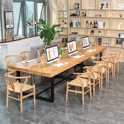 Solid wood office table and chair conference table long bar table log simple modern desk long table table Workbench