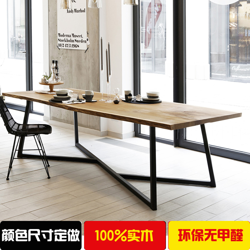 Nordic solid wood desk loft simple computer desk workbench large iron negotiation table long strip conference table