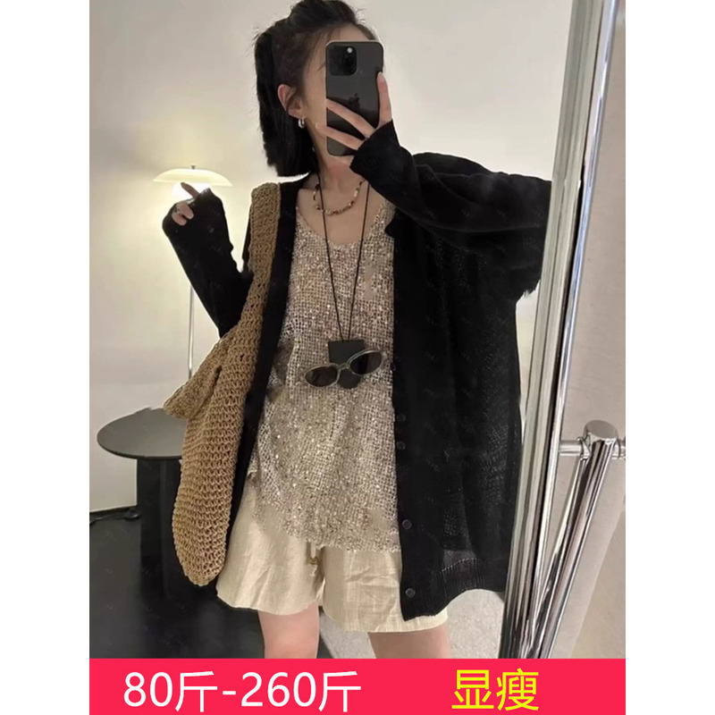 Plus Size Women's Cardigan Jacket 2026 Summer New Ice Silk Knitwear Air Conditioning Shawl Outerwear Sun Protection Clothing