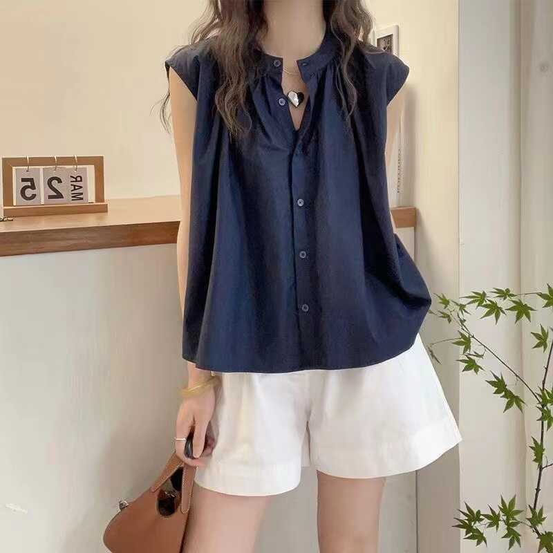 2026 Korean Style New Popular Simple Pleated Flutter Sleeve Shirt for Women, Summer Sweet Versatile Blouse Top 2026 Korean Style New Popular Simple Pleated Flutter Sleeve Shirt for Women, Summer Sweet Versatile Blouse Top