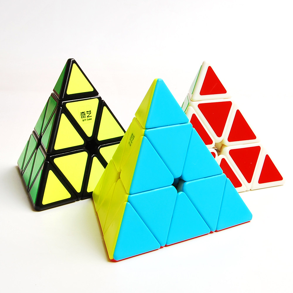 Qiyi Pyramid Rubik's Cube Triangle Rubik's Cube Set Full Set of Solid Color Free Sticker Alien Rubik's Cube Beginners