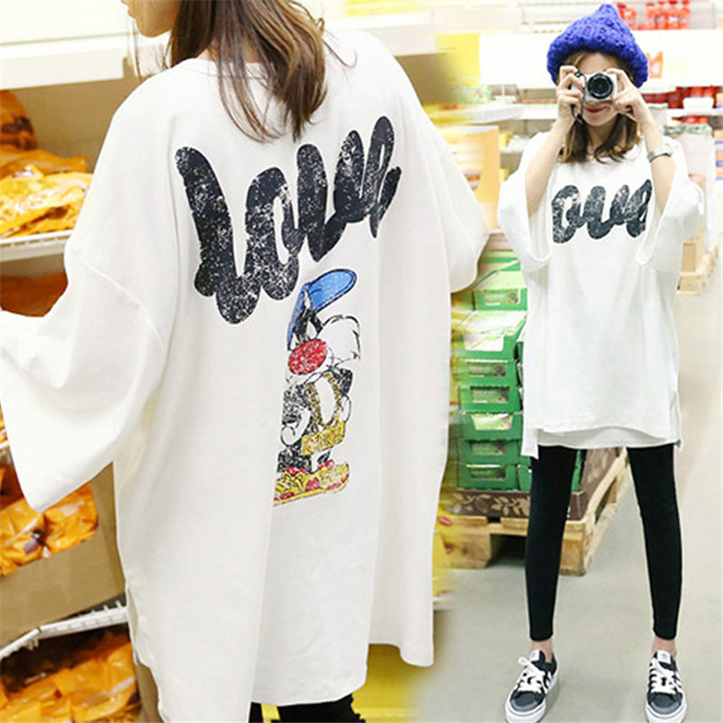 Maternity clothing summer cotton Korean version loose large size maternity T-shirt mid-length version white T-shirt short-sleeved top summer