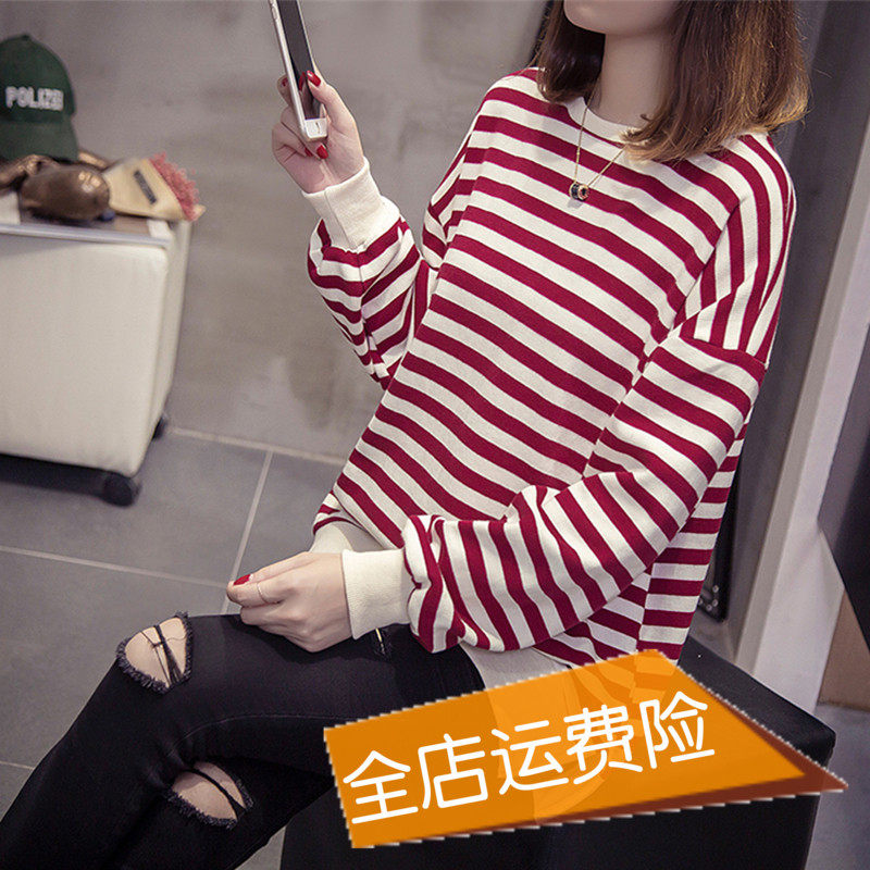 Pregnancy maternity dress 2020 new spring and autumn loaded with loose long sleeves T-shirt Korean version striped pure cotton pregnant woman Wei clothing autumn clothing