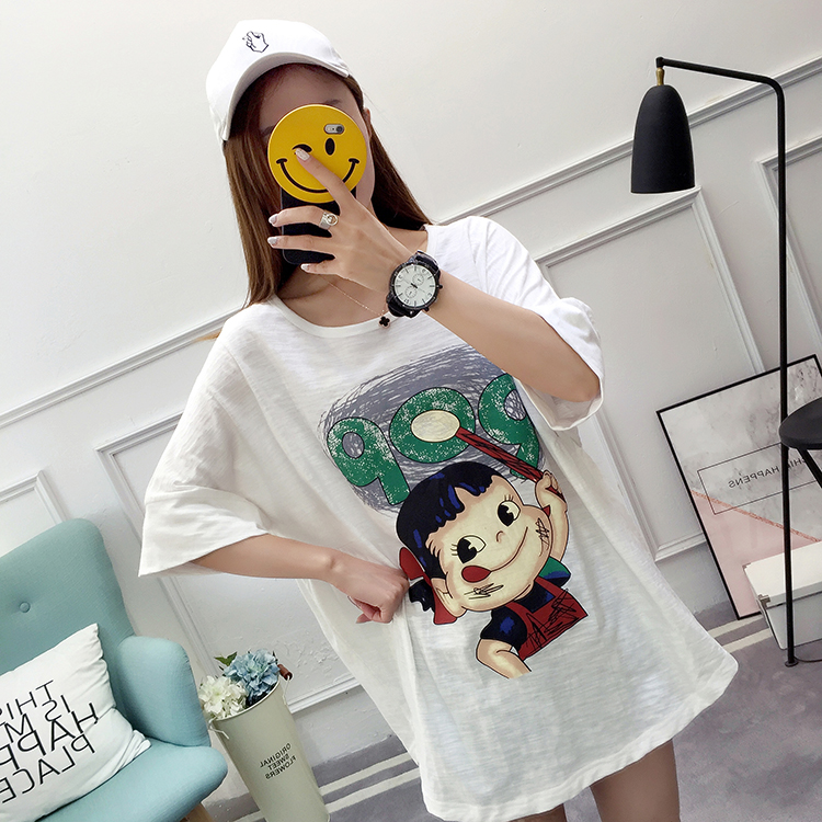 Thai sản váy mùa hè ngắn- tay phụ nữ mang thai t- shirt lỏng đáy áo sơ mi Hàn Quốc váy bông phụ nữ mang thai áo sơ mi thủy triều ngắn