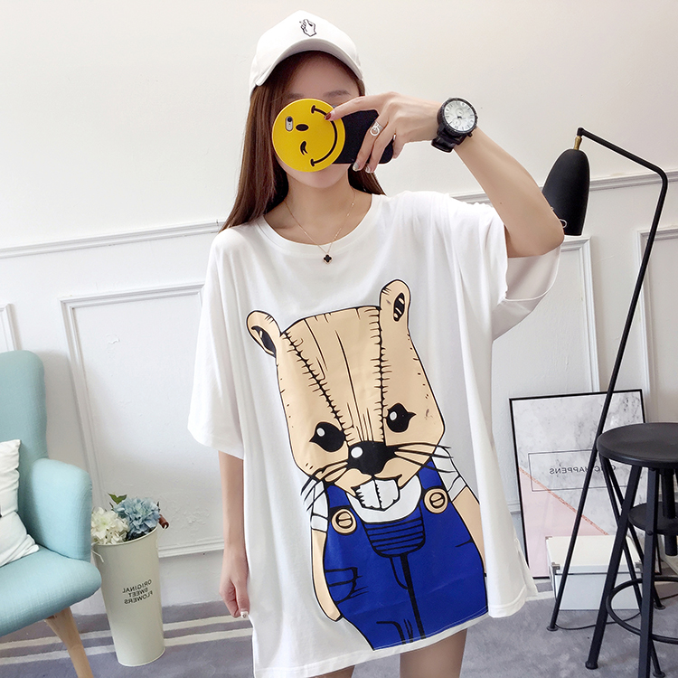 Thai sản váy mùa hè ngắn- tay phụ nữ mang thai t- shirt lỏng đáy áo sơ mi Hàn Quốc váy bông phụ nữ mang thai áo sơ mi thủy triều ngắn