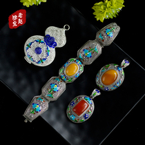 Lao Zhaos live retro National style foot silver silk handmade bracelet burned blue sterling silver pendant cloisonne sweater chain