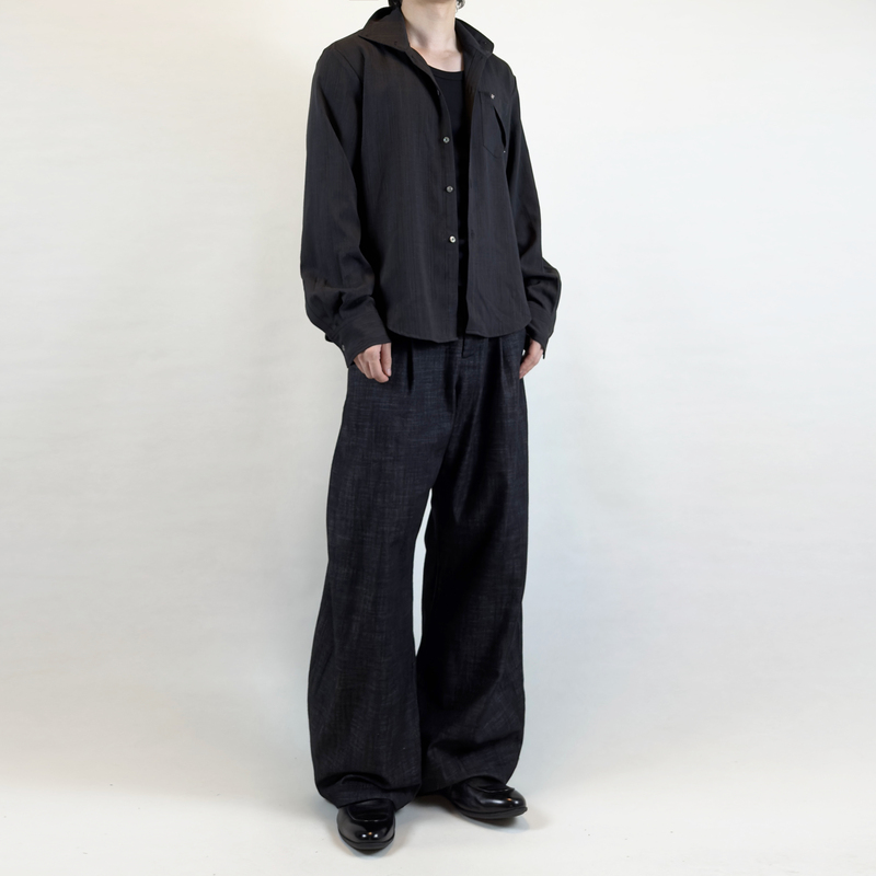 Illeism*Lanhei Irregular Pleated Scimitar Pants* Imitation Raw Leather Texture Fabric Draped Suit Pants Scimitar Casual Pants Illeism*Lanhei Irregular Pleated Scimitar Pants* Imitation Raw Leather Texture Fabric Draped Suit Pants Scimitar Casual Pants
