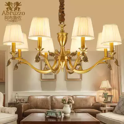 Copper lamp full copper chandelier American lamp European and American style pure copper chandelier Jane Art copper chandelier bedroom living room lamp
