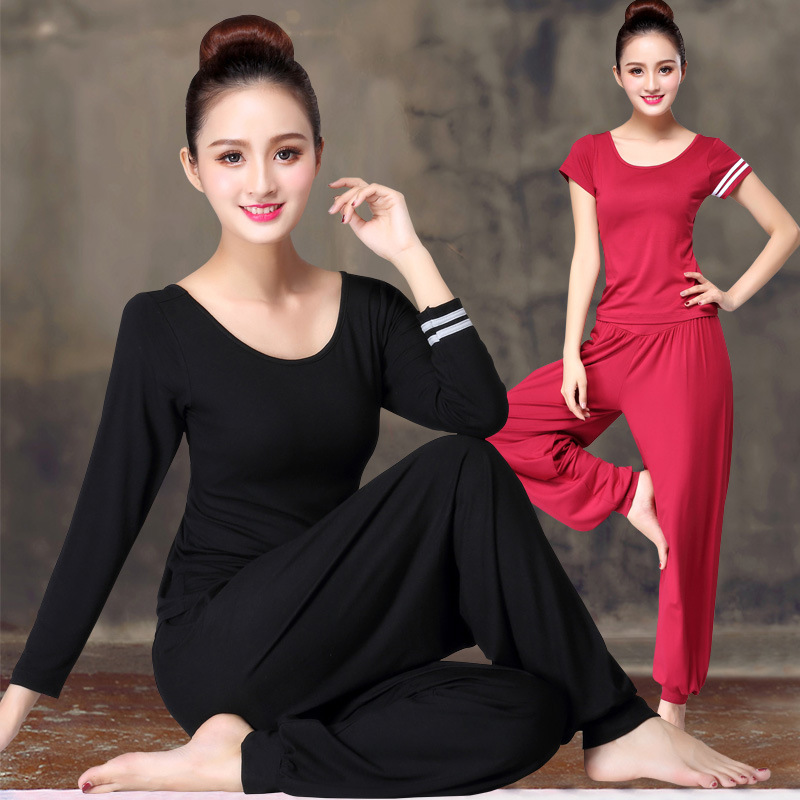 Dance practice suit women's yoga Latin dance top Adult art examination body round neck cotton casual two-piece outfit