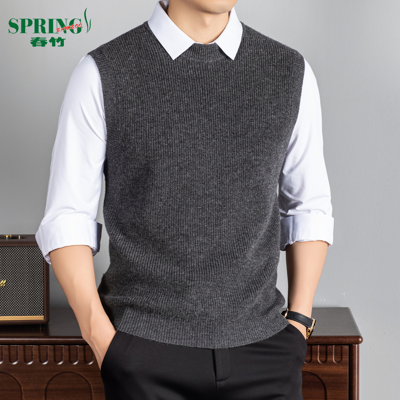 Shanghai Chunzhu Cashmere Round-Neck Vest Men's Business Knitted Sleeveless Sweater Vest High-End Style Sweater Shanghai Chunzhu Cashmere Round-Neck Vest Men's Business Knitted Sleeveless Sweater Vest High-End Style Sweater
