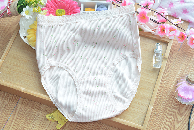 Đồ lót nữ 100% cotton cao eo cotton thoáng khí cotton vải liền mạch tóm tắt hoa màu xanh lá cây quần lót nữ cotton nhật