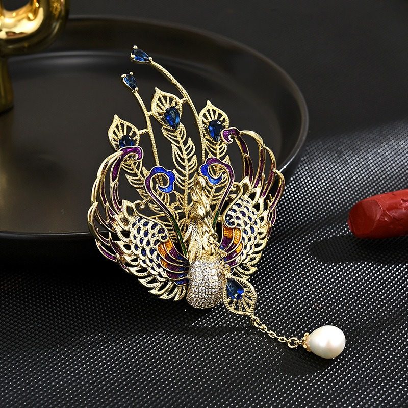 Real gold plated hundreds of birds towards the phoenix Phoenix Briskly Brooch Female Pearl Lingo in upscale suit and chest flowers Don't pin-Taobao