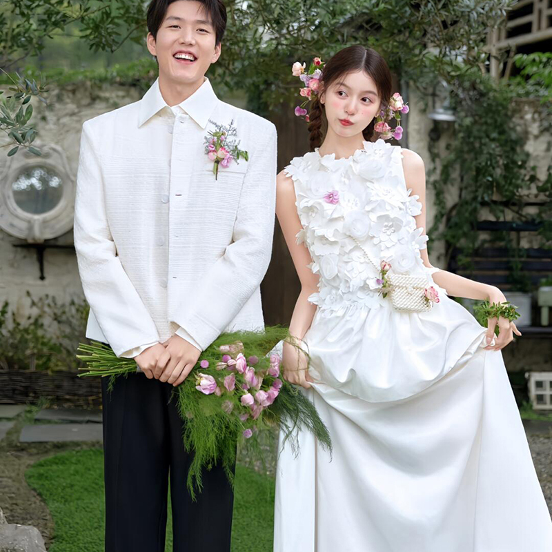 French-Style Light Wedding Dress for the Bride, Simple and Niche, with a High-End Feel, Satin Travel Photography, Reception, Going-Out Dress, Engagement Evening Gown French-Style Light Wedding Dress for the Bride, Simple and Niche, with a High-End Feel, Satin Travel Photography, Reception, Going-Out Dress, Engagement Evening Gown