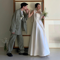 Robe de mariée légère en satin super féerique voile de sortie de mariage robe simple en satin blanc à bretelles