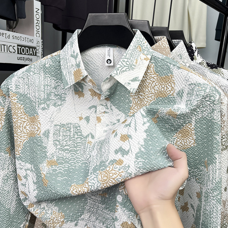 Personalized Printed Long-Sleeved Shirt Men's Spring and Autumn New Style American Casual Fashion Trendy Brand Handsome Shirt Jacket