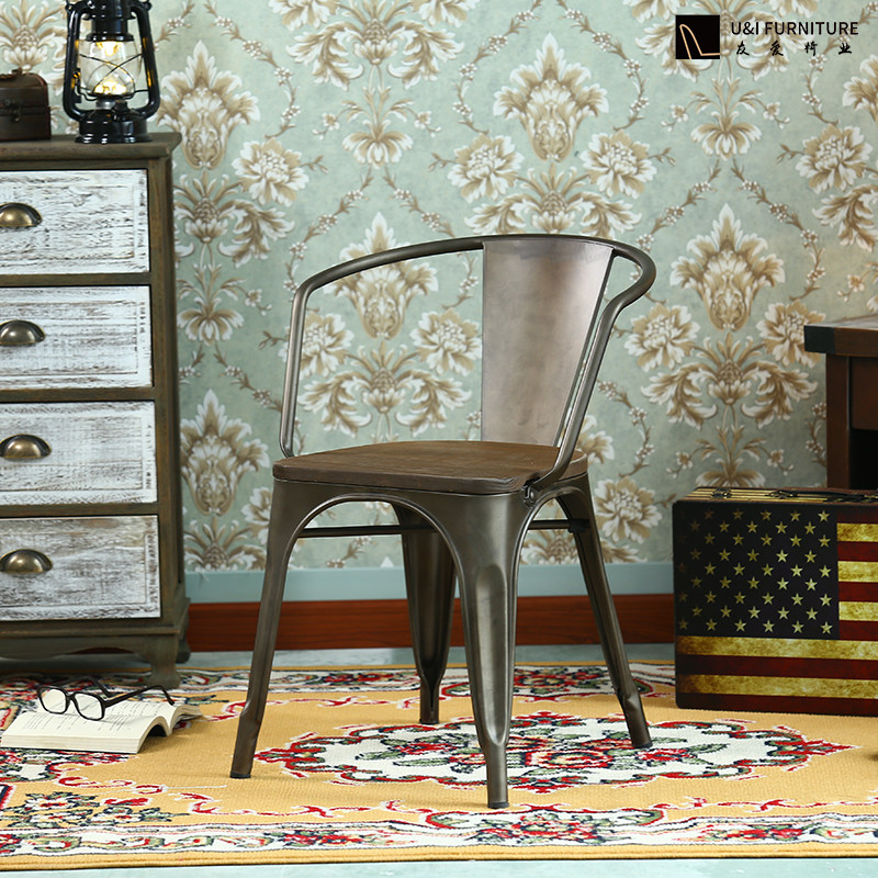 Loft dining chair American country style old armchair casual wrought iron milk tea coffee shop simple back chair dining chair