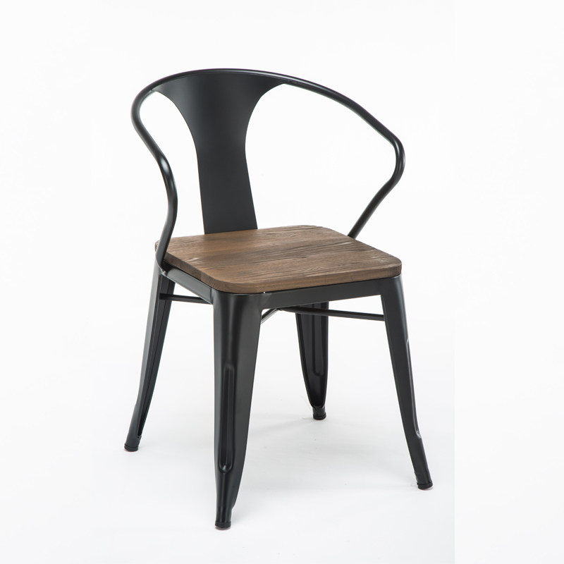 American country loft industrial style wrought iron chair hot pot restaurant dining chair elm metal armrest durable hotel single chair