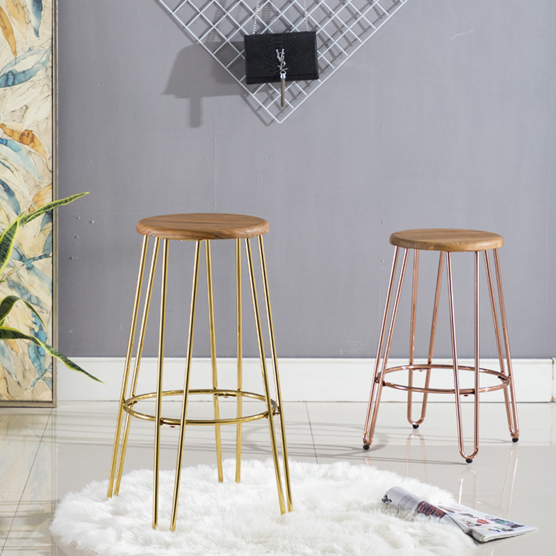 Nordic iron bench high - grade metal high - footstool elm mesh red bar chair in red household bar stool