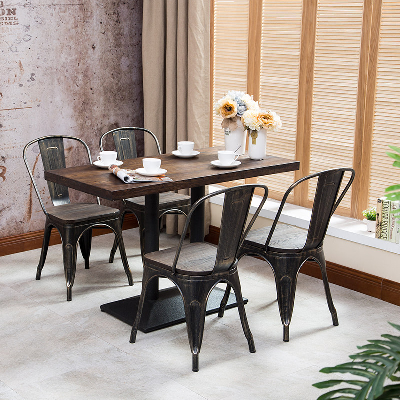Industrial style solid wood metal rectangular table coffee home milk tea shop simple design negotiation table durable dining table