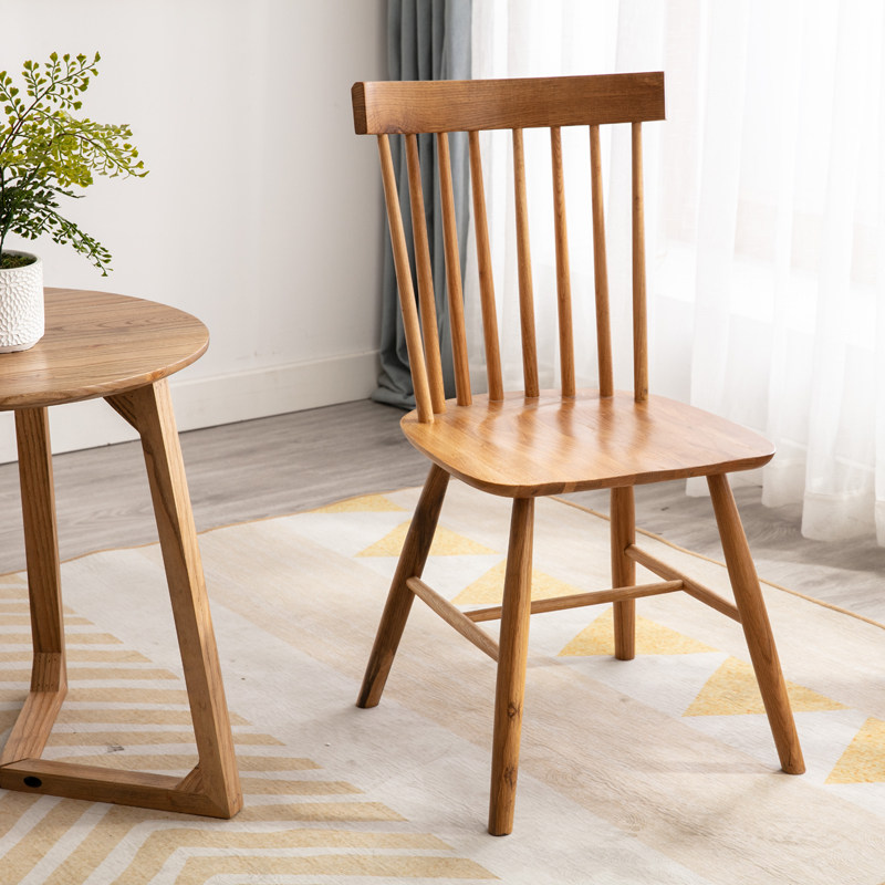 Solid wood Windsor chair Japanese-style backrest dining chair adult log Nordic style white oak export quality wooden art study chair