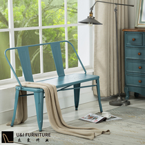 loft double chair industrial wind bench metal sofa chair French furniture classic balcony chair iron long dining chair