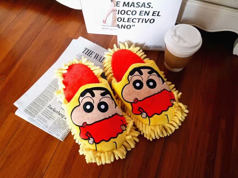 Cute Cartoon Crayon Shin-Chan Chenille Floor Cleaning Slippers Lazy Home Kitchen Bedroom Silent Cleaning Shoes