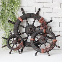 Mediterranean rudder decoration wooden retro old ship anchor Wall Wall imitation old atmospheric helmsman steering wheel anchor combination