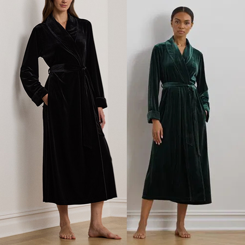 Light Luxury Old Money Style Women's Velvet Nightgown, Thick Long-Sleeved Noble Velvet High-End Long Warm Bathrobe for Autumn and Winter Light Luxury Old Money Style Women's Velvet Nightgown, Thick Long-Sleeved Noble Velvet High-End Long Warm Bathrobe for Autumn and Winter