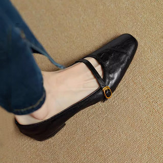 Retro Genuine Leather Mary Jane Shoes Flats 2026 New Spring & Fall Goatskin Brown Soft Sole Shallow Mouth Women's Shoes Low Heel Flats
