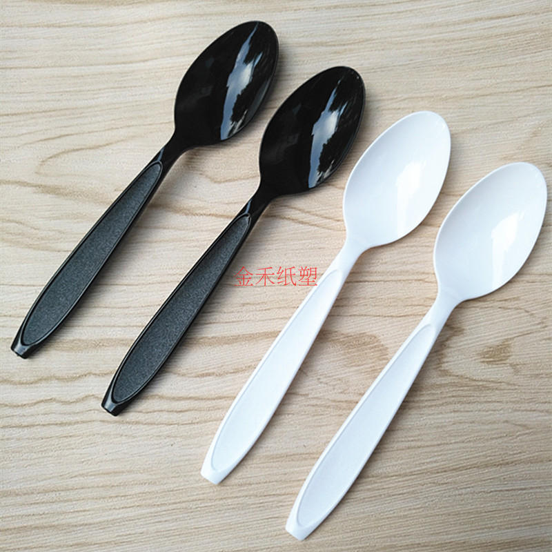 Disposable white black spoon independent packaging medium pointed spoon thickened plastic spoon Frosted Western packing spoon
