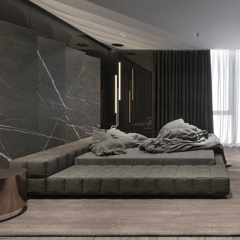 Nordic ins wind bed minimalist modern light lavish tech cloth art bed main sleeper double day type tatami landing short bed