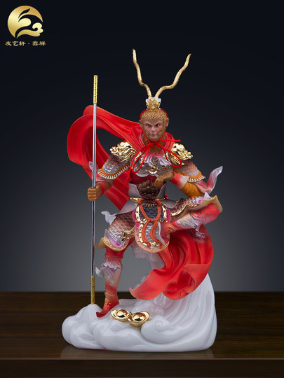 Белая мраморная статуя Сунь Укуня, Царя обезьян, вооруженного против Будды, для дома, гостиной или храма.