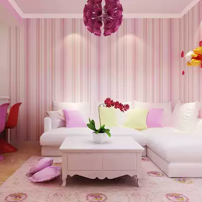 Warm pink vertical stripe non-woven wallpaper children's room wallpaper girl boy bedroom living room background wall wallpaper