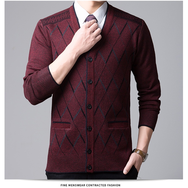 Áo len nam Hengyuanxiang mùa đông mới trung niên cha tải áo len dày áo len dệt kim áo khoác cardigan nam