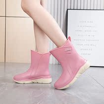 Fashion Rain Shoes Female Midcylinder Non-slip Water Shoes Adults Plus Suede Warm Kitchen Non-slip Rubber Shoes Thick Underwear Rain Boots Woman