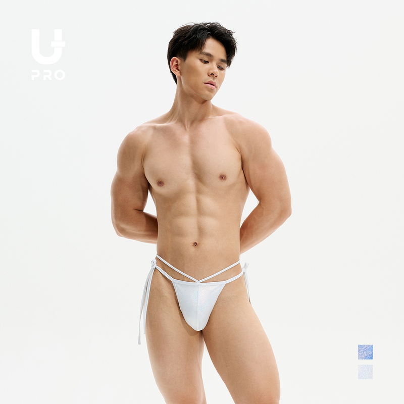 Upro Men's Briefs High-Elastic Waist-Lifting Bikini Briefs Blue White Rhinestone Underwear
