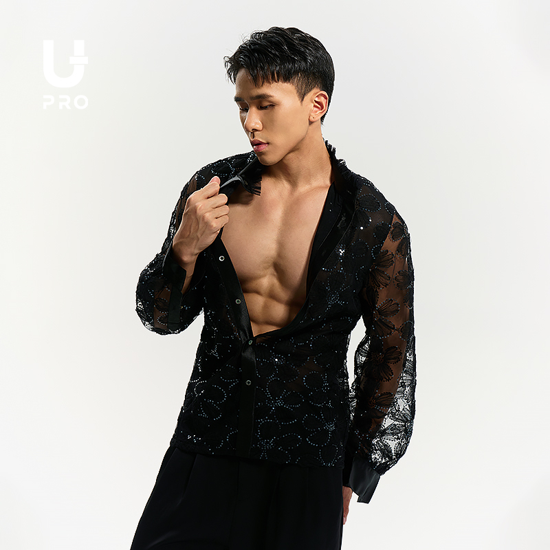 Upro Baroque Shirt Jacquard Sequin Transparent Fashion Sexy Top Stand Collar Long Sleeve Jacket Upro Baroque Shirt Jacquard Sequin Transparent Fashion Sexy Top Stand Collar Long Sleeve Jacket