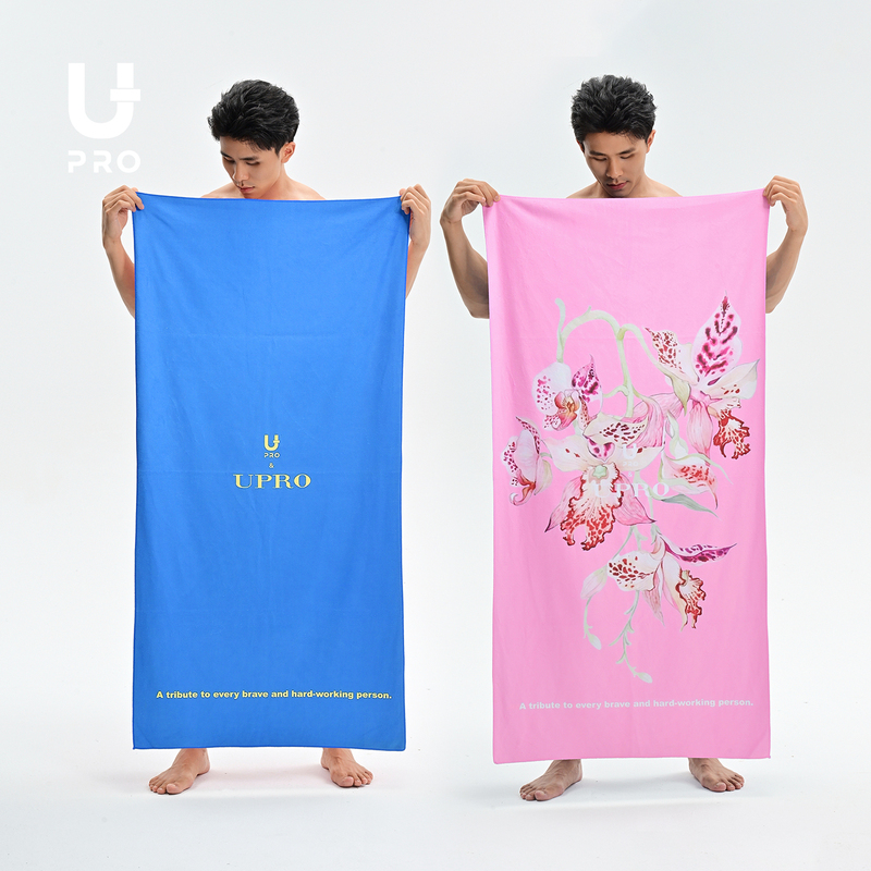 Upro 4Th Anniversary Klein Blue and Pink Double-Sided Printed Bath Towel with Orchid Print