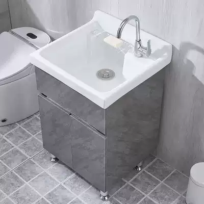 Customized 304 stainless steel wardrobe balcony flip wave wheel washing machine cabinet ceramic one-body cabinet with washboard 1