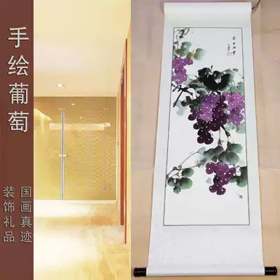 Jinyu Mantang calligraphy and painting Authentic Chinese painting Grape hand-painted flowers and birds ink painting Famous calligraphy and painting works Living room has been mounted