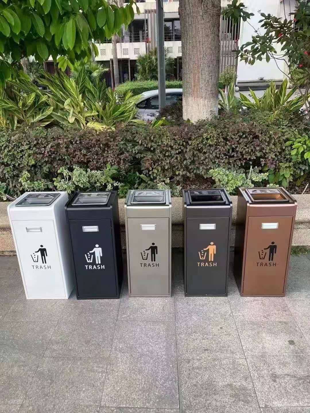 Elevator entrance square straight throw large vertical trash can lobby seat ground ash bucket black gold stainless steel classified peel bucket