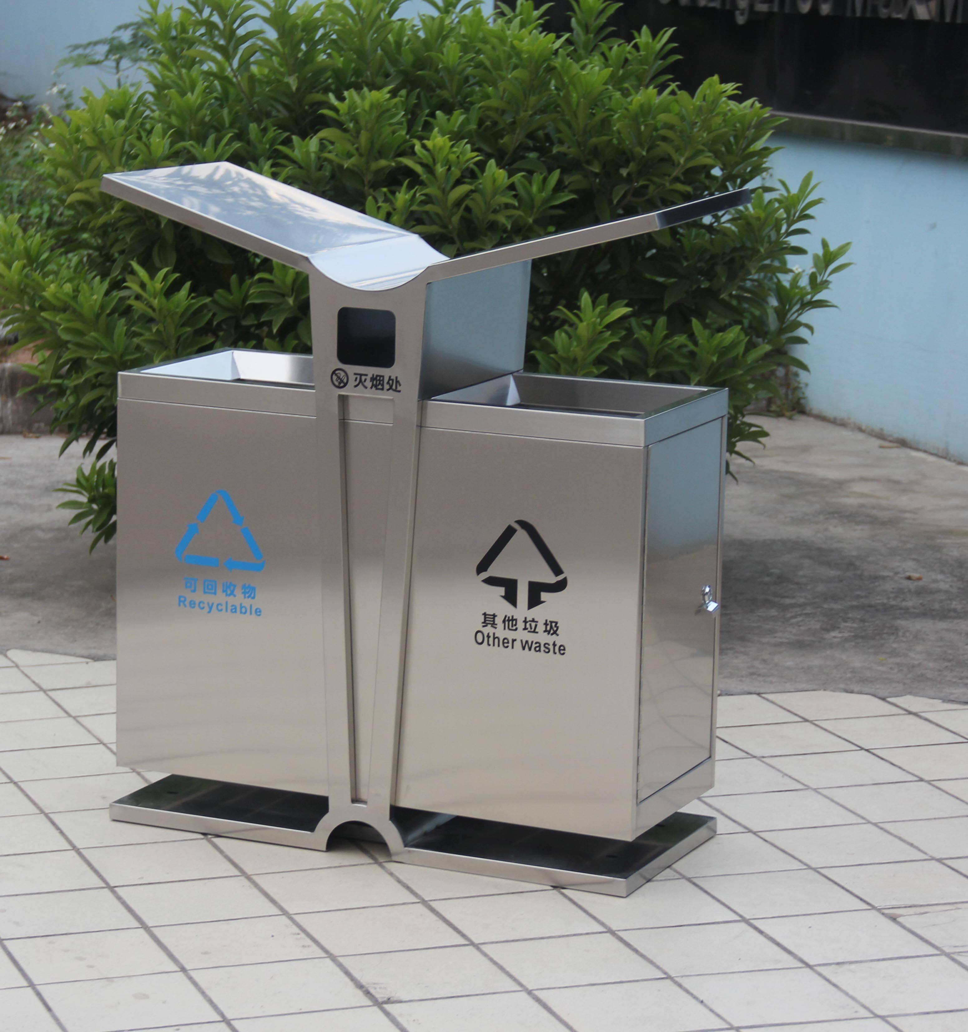 Classified environmental protection trash can outdoor stainless steel trash box subway station airport with ashtray trash can large
